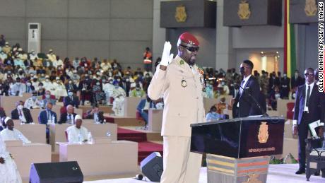 Guinea junta leader Colonel Mamady Doumbouya on October 1, 2021 in Conakry. 