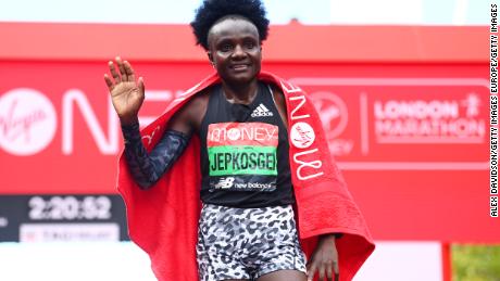 Joyciline Jepkosgei won the women&#39;s elite face during the 2021 London Marathon on October 03.
