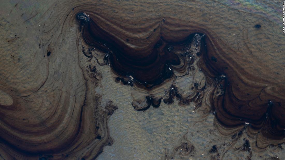 This aerial picture, taken on October 3, shows oil in the Talbert Marsh area.