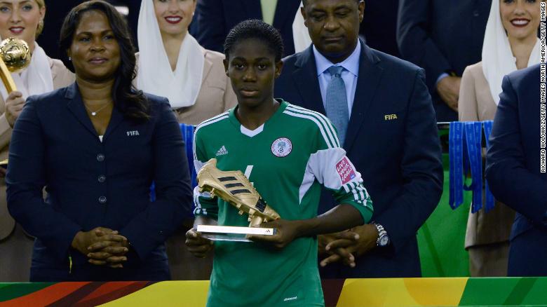 Scoring sensation: Oshoala won the Golden Boot at the 2014 FIFA Women&#39;s U-20 World Cup with seven goals to her name