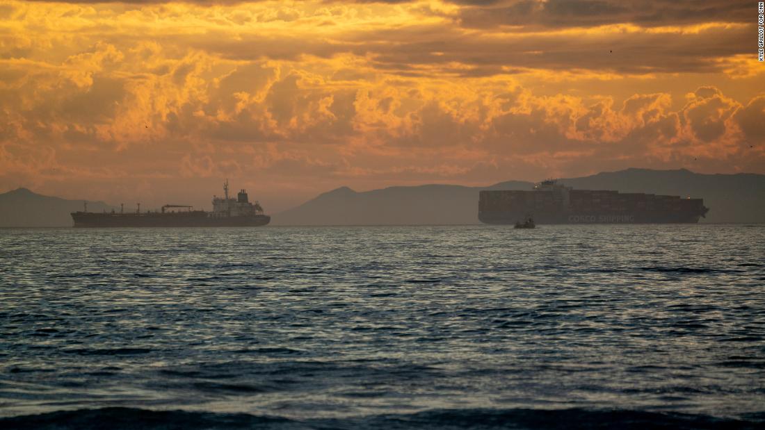 Boats are seen off the coast of Huntington Beach on October 4.