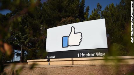 The Facebook &quot;like&quot; sign is seen at Facebook&#39;s corporate headquarters campus in Menlo Park, California, on October 23, 2019. 