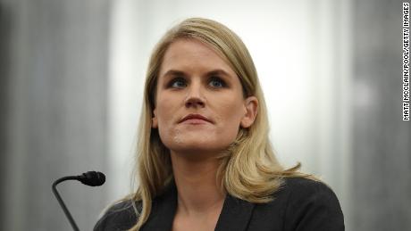 Facebook whistleblower, Frances Haugen appears before the Senate Commerce, Science, and Transportation Subcommittee at the Russell Senate Office Building  on October 05, 2021 in Washington, DC. Haugen left Facebook in May and provided internal company documents about Facebook to journalists and others, alleging that Facebook consistently chooses profit over safety. 