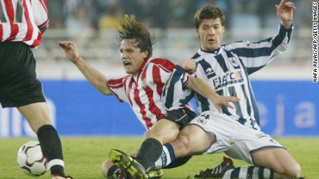 Alonso began his playing career with Real Sociedad. Here Alonso (R) vies with Athletic Bilbao&#39;s Carlos Gurpegui (L) during a 2004 derby. 