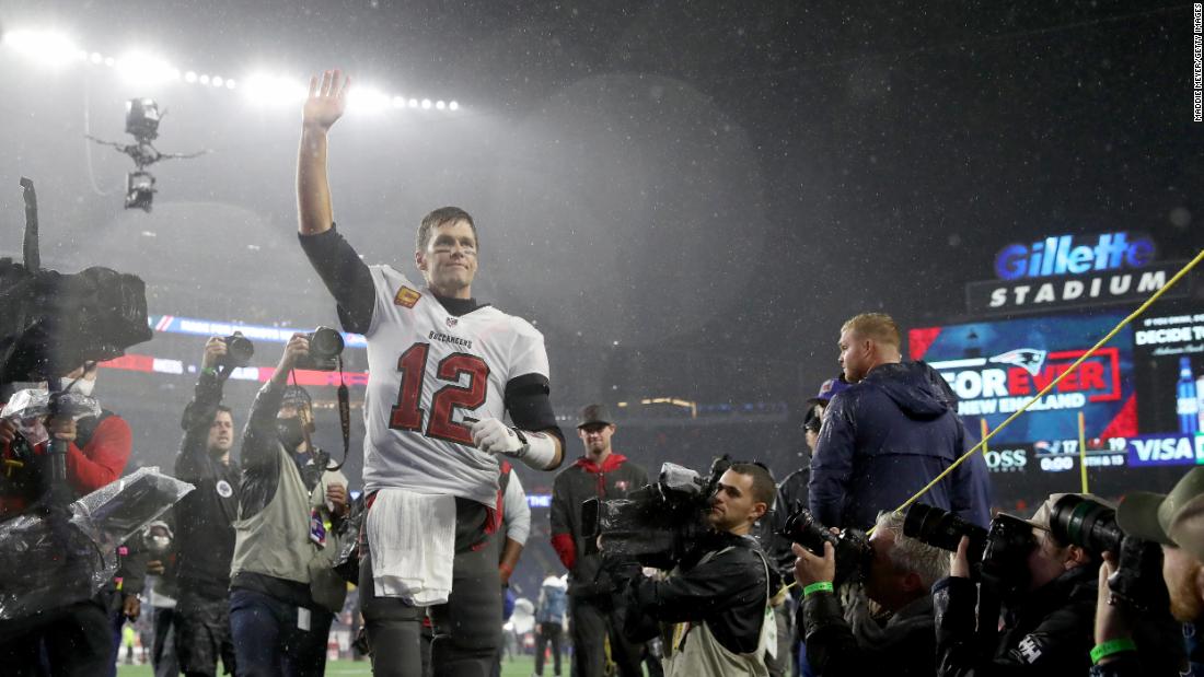Brady runs off the field after the Buccaneers defeated his former team, the New England Patriots, in October 2021. It was &lt;a href=&quot;https://www.cnn.com/2021/10/04/sport/tom-brady-new-england-patriots-return-spt-intl/index.html&quot; target=&quot;_blank&quot;&gt;Brady&#39;s first game back in New England&lt;/a&gt; since he left the franchise in 2020.