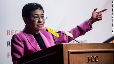 Maria Ressa, co-founder and CEO of the Philippines-based news website Rappler, speaks at the Human Rights Press Awards at the Foreign Correspondents Club of Hong Kong on May 16, 2019. - Currently free on bail after her second arrest this year, Ressa spoke on the dangers she and her colleagues face as journalists in the Philippines under President Rodrigo Duterte. (Photo by Isaac LAWRENCE / AFP)        (Photo credit should read ISAAC LAWRENCE/AFP via Getty Images)