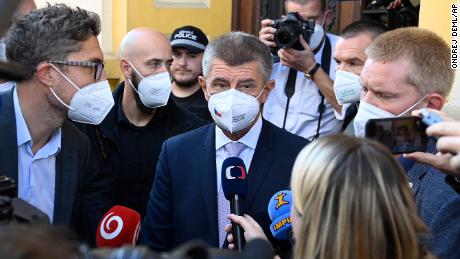 Czech Prime Minister Andrej Babis votes during elections on October 8, 2021. 