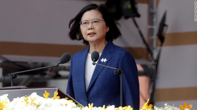 Taiwanese President Tsai Ing-wen delivers a speech during National Day celebrations in front of the presidential office in Taipei, Taiwan, on October 10.