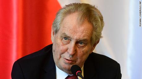 Czech President Milos Zeman speaks at a news conference after meeting his Serbian counterpart at Prague Castle in May.