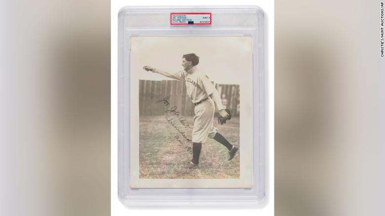 ‘Shoeless’ Joe Jackson signed baseball photo sells for record price at auction
