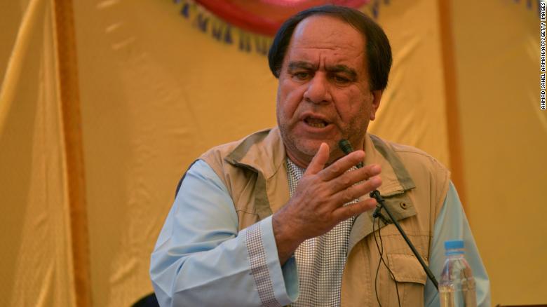 Karim gestures as he speaks during a public appearance in the village of Malaspa near Bazarak in Panjshir province, north of Kabul on September 4, 2020.