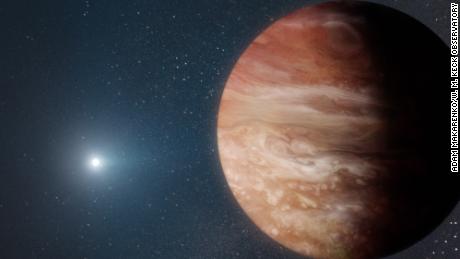 Esta ilustración muestra un planeta similar a Júpiter orbitando una estrella enana blanca muerta.