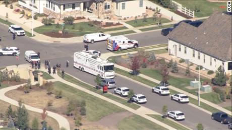 Police respond to the shooting, which occurred near mailboxes in a Longmont neighborhood.