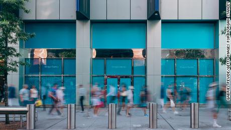 A view of the exterior of The Morgan Stanley headquarters at 1585 Broadway in Times Square in New York City in July, 2021. 