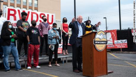 The union vote in Bessemer drew attention from prominent figures including President Joe Biden, Stacey Abrams and Sen. Bernie Sanders. Bates is pictured on the left.