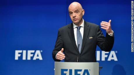 International Federation of Association Football (FIFA) President Gianni Infantino speaks during a press briefing closing a meeting of the FIFA executive council on January 10, 2017 at FIFA headquarters in Zurich. FIFA's ruling council on January 10, 2017 unanimously approved an expansion of the World Cup from 32 to 48 teams in 2026. / AFP / Michael BUHOLZER (Photo credit should read MICHAEL BUHOLZER/AFP via Getty Images)