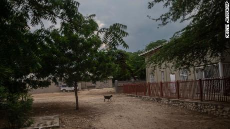 A goat stands in the courtyard of the Maison La Providence de Dieu orphanage it Ganthier, in Croix-des-Bouquets, Haiti on Sunday, where a gang abducted 17 missionaries the day prior.