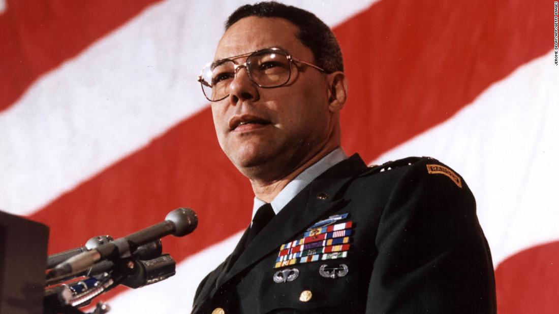 Powell addresses the Veterans of Foreign Wars in 1991, shortly after the end of the Gulf War.