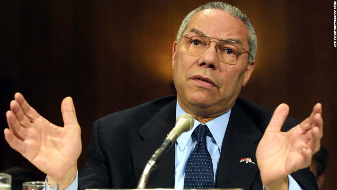 Powell testifies about various foreign policy issues during a Senate committee hearing in 2001.