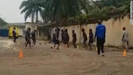 FIFPRO says the video shows the team training on a dirt road. 