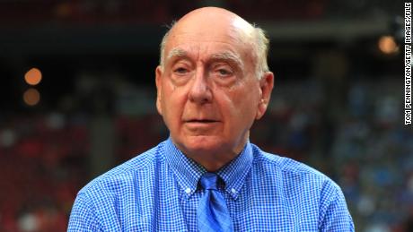 Dick Vitale looks on before the North Carolina Tar Heels play the Gonzaga Bulldogs at the 2017 NCAA Men&#39;s Final Four National Championship game in Glendale, Arizona.