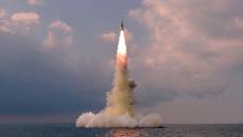 This picture taken on October 19, 2021 and released from North Korea&#39;s official Korean Central News Agency (KCNA) on October 20, 2021 shows test fire of a new type submarine-launched ballistic missile in an undisclosed location in North Korea. (Photo by various sources / AFP) / South Korea OUT / ---EDITORS NOTE--- RESTRICTED TO EDITORIAL USE - MANDATORY CREDIT &quot;AFP PHOTO/KCNA VIA KNS&quot; - NO MARKETING NO ADVERTISING CAMPAIGNS - DISTRIBUTED AS A SERVICE TO CLIENTS / THIS PICTURE WAS MADE AVAILABLE BY A THIRD PARTY. AFP CAN NOT INDEPENDENTLY VERIFY THE AUTHENTICITY, LOCATION, DATE AND CONTENT OF THIS IMAGE --- /  (Photo by STR/AFP via Getty Images)