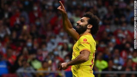 Mohamed Salah celebrates after scoring Liverpool&#39;s winning goal.