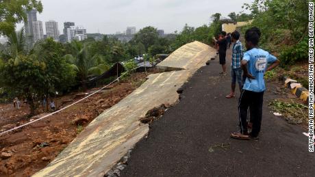 A wall collapsed due to heavy rain at the Ambedkar Nagar slum in Mumbai, India, on July 3, 2019.