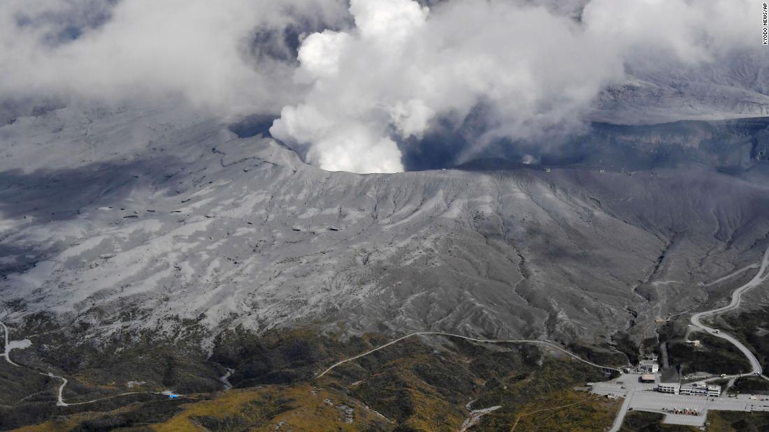 Japan's Mount Aso volcano spews plumes of ash, people warned away
