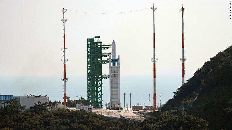 The Nuri rocket sits on its launch pad at South Korea&#39;s Naro Space Center ahead of launch on October 21.
