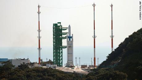The Nuri rocket sits on its launch pad at South Korea&#39;s Naro Space Center ahead of launch on October 21.