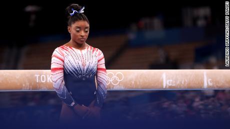 Simone Biles of Team USA competes in the Women&#39;s Balance Beam Final on day eleven of the Tokyo 2020 Olympic Games in August in Japan.