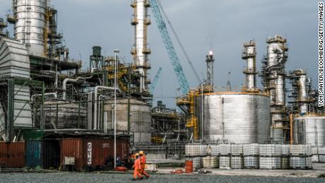 The under-construction Dangote Industries oil refinery and fertilizer plant site outside of Lagos, Nigeria.