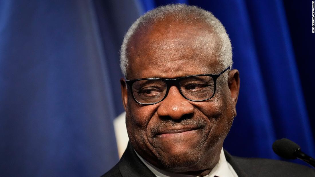 Justice Clarence Thomas speaks at the Heritage Foundation on October 21 in Washington, DC. 