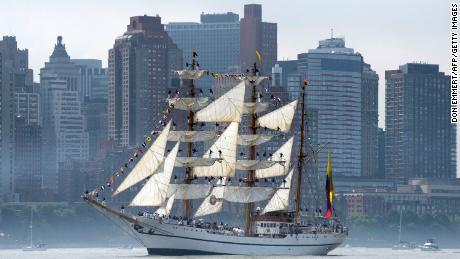 The Ecuadorian Navy tall ship Guayas passes Manhattan on May 23, 2012.