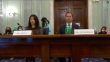 Ms. Stout from Snapchat, and Mr. Beckerman from TikTok, testifying before Senate members during a Senate subcommittee hearing titled &quot;Protecting Kids Online&quot; on October 26, 2021.