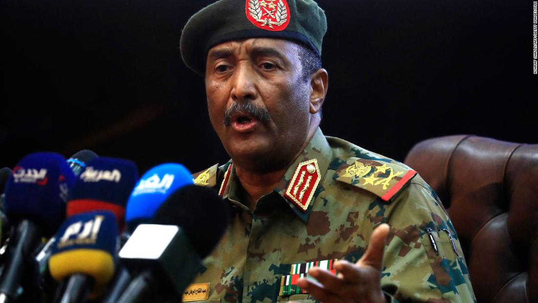 Gen. Abdel Fattah al-Burhan, the head of Sudan&#39;s armed forces, speaks during a news conference in Khartoum on October 26. He has said that an &quot;independent and fair representative government&quot; would assume power until one is elected in 2023. Several articles of the constitution have been suspended, he said, and state governors have been removed.