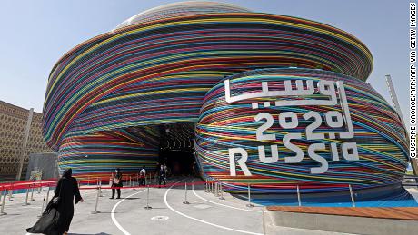 A general view shows the Russian Pavilion of Expo 2020, in Dubai on October 5, 2021. (Photo by Giuseppe CACACE / AFP) (Photo by GIUSEPPE CACACE/AFP via Getty Images)