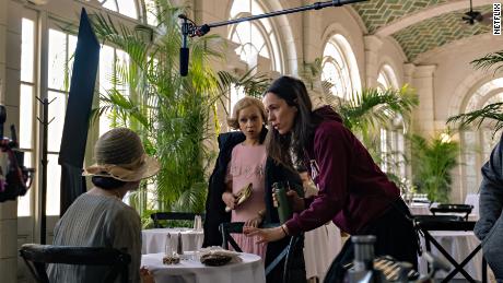 Rebecca Hall, director of &quot;Passing,&quot; with Tessa Thompson and Ruth Negga on the film&#39;s set.