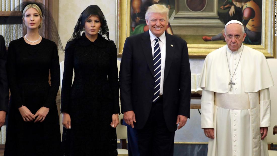 Pope Francis stands with President Donald Trump and his family during a &lt;a href=&quot;http://www.cnn.com/2017/05/23/politics/pope-trump-meeting/index.html&quot; target=&quot;_blank&quot;&gt;private audience&lt;/a&gt; at the Vatican in 2017. Joining the President were his wife, Melania, and his daughter Ivanka.