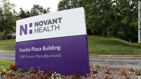 A  sign outside of the headquarters of Novant Health in Winston-Salem, North Carolina, on September 14, 2019.