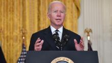 US President Joe Biden speaks about his administration&#39;s social spending plans, from the East Room of the White House in Washington, DC, on October 28, 2021. - Biden set out details of a revamped USD 1.75 trillion social spending package Thursday to structure a more equitable economy and tackle climate change, the culmination of weeks of intense negotiation. 