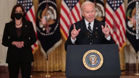 U.S. President Joe Biden delivers remarks on his proposed &quot;Build Back Better&quot; social spending bill as Vice President Kamala Harris (L) looks on in the East Room of the White House on October 28, 2021 in Washington, DC. 