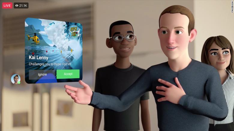 Mark Zuckerberg&#39;s avatar presenting the metaverse at an event Thursday.