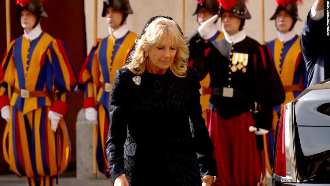 Jill Biden arrives Friday at the Apostolic Palace in Vatican City.