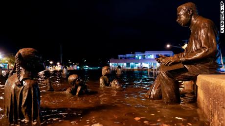 Water started inundating portions of the coast yesterday, like around the Kunta Kinte-Alex Haley Memorial, located at the City Dock in historic Annapolis, Maryland. Friday, the tide is forecast to reach higher levels. 