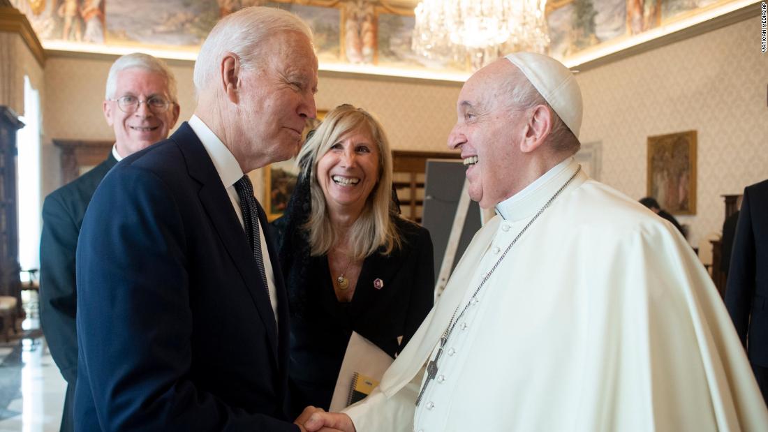 President Joe Biden shakes hands with Pope Francis as they meet at the Vatican on Friday, October 29. It was &lt;a href=&quot;https://www.cnn.com/2021/10/26/politics/biden-schedule-g20-cop26/index.html&quot; target=&quot;_blank&quot;&gt;the fourth meeting&lt;/a&gt; between Francis and Biden, and it came as Biden began &lt;a href=&quot;https://www.cnn.com/2021/10/29/politics/gallery/biden-europe-trip-pope-francis-g20/index.html&quot; target=&quot;_blank&quot;&gt;his second trip abroad&lt;/a&gt; as President.
