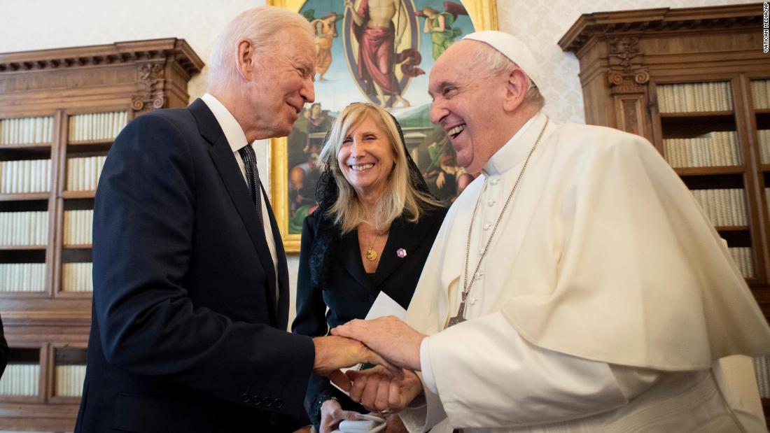 Biden gives Pope Francis a challenge coin during &lt;a href=&quot;https://www.cnn.com/2021/10/29/politics/pope-francis-joe-biden-meeting/index.html&quot; target=&quot;_blank&quot;&gt;his trip to the Vatican&lt;/a&gt; on Friday. &quot;Now the tradition is — I&#39;m only kidding about this — the next time I see you, if you don&#39;t have it you have to buy the drinks. I&#39;m the only Irishman you&#39;ve ever met who&#39;s never had a drink,&quot; Biden said to the Pope, who was laughing.