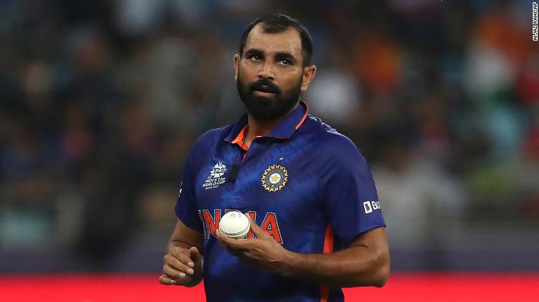 India's Mohammed Shami prepares to bowl his next delivery during the Cricket Twenty20 World Cup match between India and Pakistan in Dubai, UAE, Sunday, Oct. 24, 2021. 