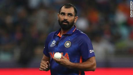 India&#39;s Mohammed Shami prepares to bowl his next delivery during the Cricket Twenty20 World Cup match between India and Pakistan in Dubai, UAE, Sunday, Oct. 24, 2021. 